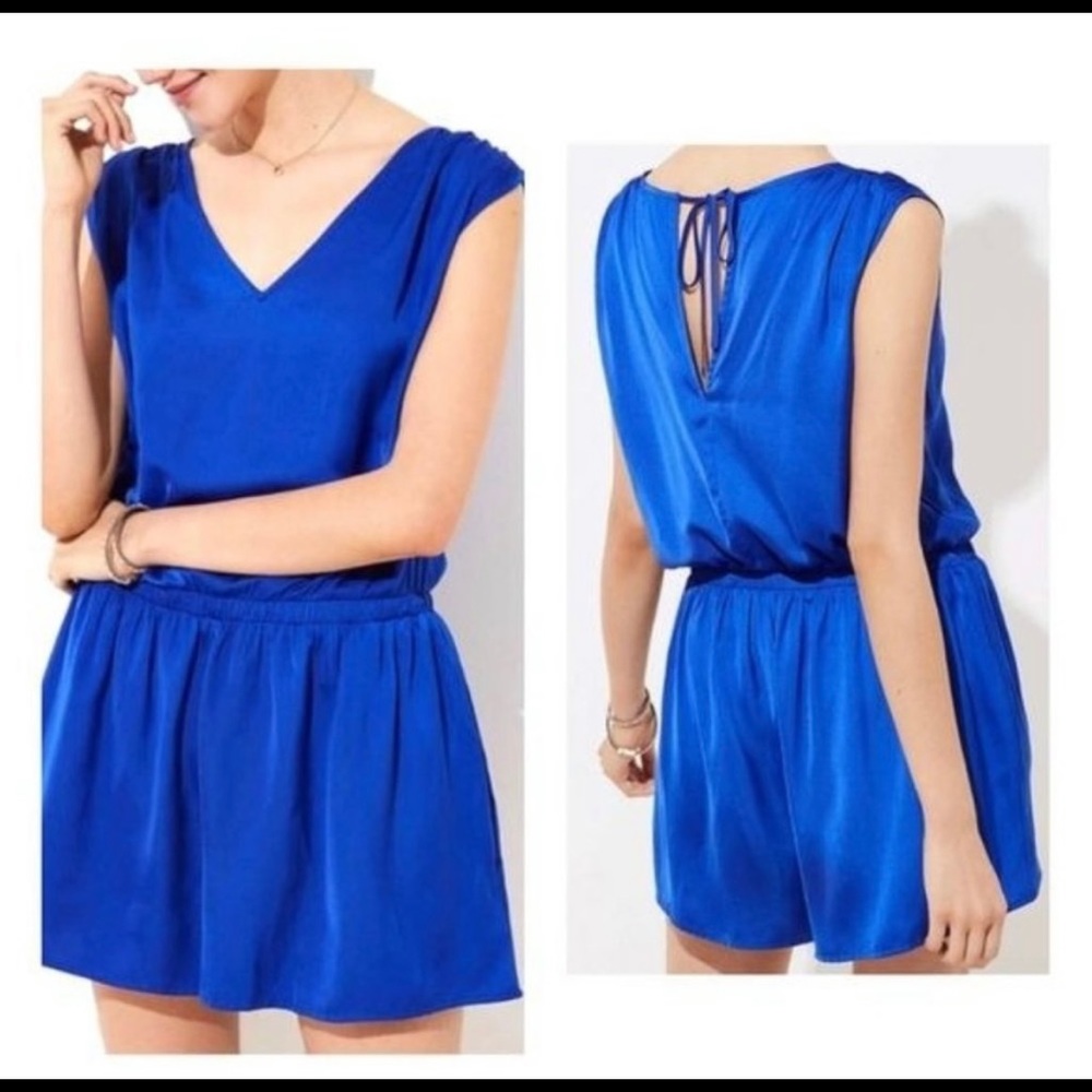 LOFT Tie Back Silky Fluid Romper Blue Relaxed Fit Sleeveless Casual Womens M